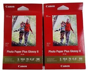 Lot of 2 Canon Photo Paper Plus Glossy II PP-301 4”x6" 100 Sheets Each - New